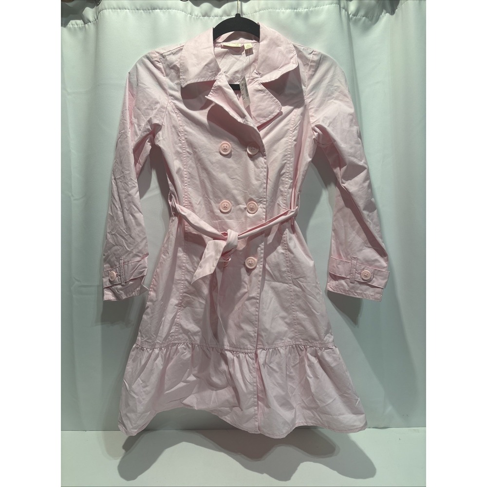 Childern Place Girls Pink Ruffle Trench Coat Sz 10/12 NWT Double Breasted